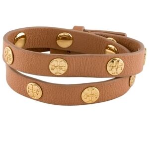 VEUC Tory Burch Camel Leather Bracelet with Gold Accents Preloved. Just Lovely
